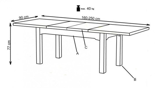 Table en bois Leonardo Chêne, L160-250xl90xh77 cm