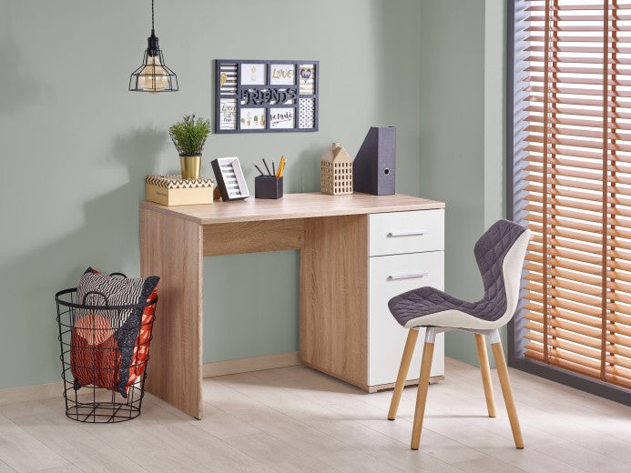 Table de bureau en bois, avec 1 tiroir et 1 porte Lima B-1 Blanc / Chêne Sonoma, L120xl55xH75 cm