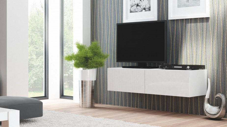 Commode TV en MDF et pâle, avec 2 portes Livo RTV-160W Blanc, l160xA40xH30 cm