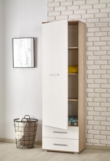 Armoire palette 1 porte et 2 tiroirs Lima REG-1 Blanc / Chêne Sonoma, l60xA40xH200 cm