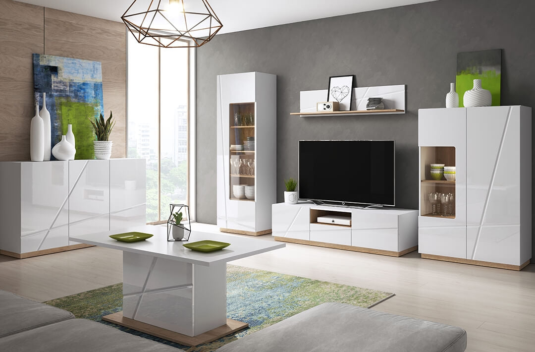 Table basse en peuplier Futura 09, Blanc / Chêne Riviera, L115x65xH51 cm