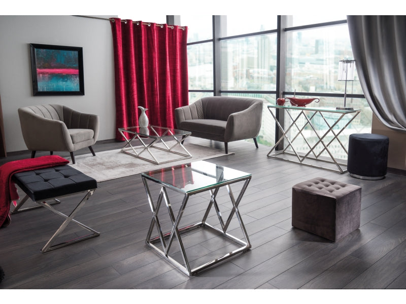 Tabouret tapissé de tissu Lori Velvet Gris, l39xA39xH34 cm