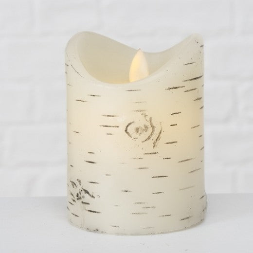 Bougie décorative avec LED Birke Blanche, Ø8xH10 cm