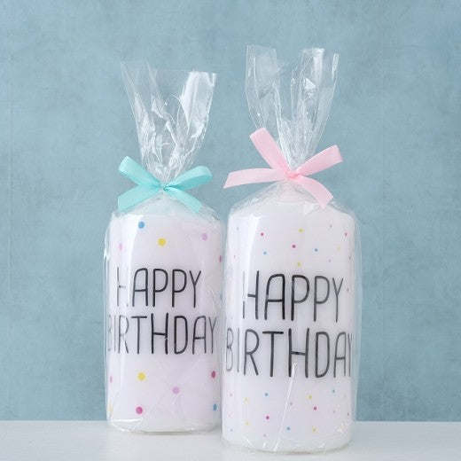 Bougie décorative Happy Birthday, Modèles Assortis, Ø7xH14 cm