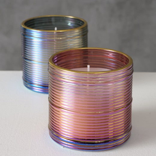 Bougie en verre Nemino Rose / Gris, Modèles Assortis, Ø7xH7 cm