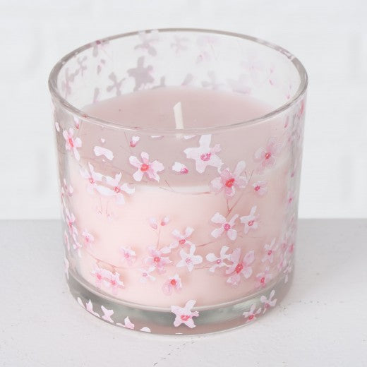 Bougie en verre Sakura Rose Clair / Blanc, Ø8xH7 cm