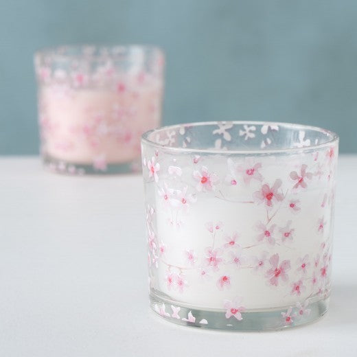 Bougie en verre Sakura Rose Clair / Blanc, Ø8xH7 cm