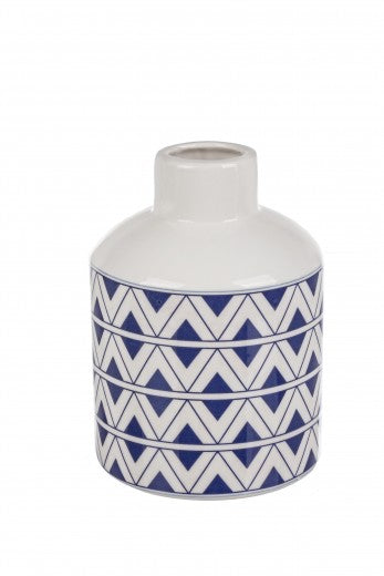 Vase décoratif en céramique Tunis L Blanc / Bleu, Ø15,8xH21,5 cm