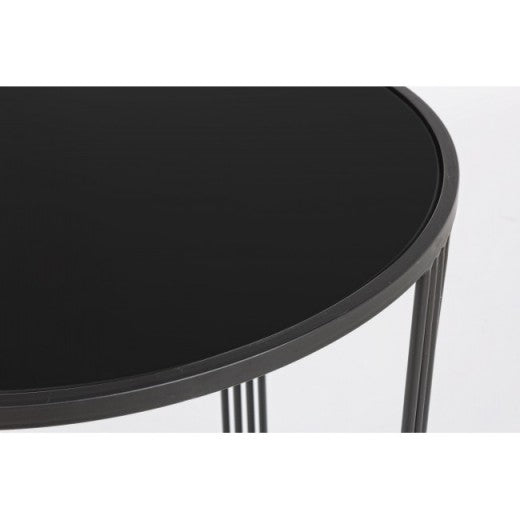 Set de 2 tables basses en verre et métal Afef Noir / Or, Ø42xH54,5 cm / Ø50xH60 cm