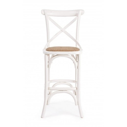 Tabouret de bar en bois d'orme avec assise en rotin Cross Blanc, l42xA46xH118 cm