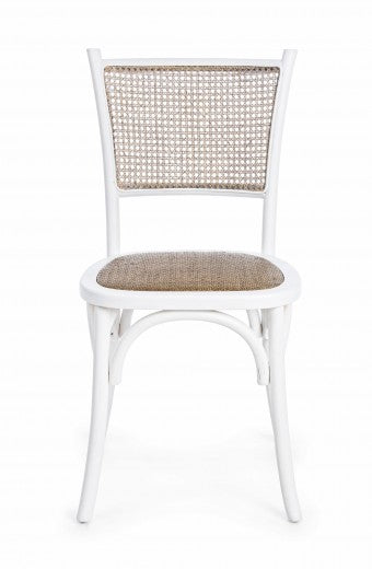 Chaise en bois d'orme, avec dossier et assise en rotin naturel Carrel Alb, l45xA53xH89 cm