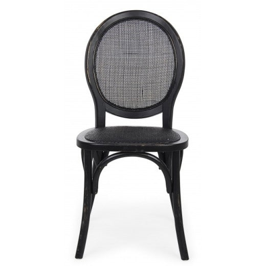 Chaise en bois d'orme, assise en rotin naturel Globo Noir, l45xA53xH93 cm
