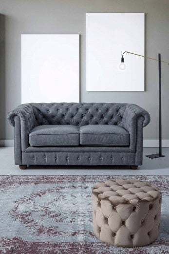 Tabouret rembourré en tissu Lorella Velvet Beige, Ø60xH42 cm