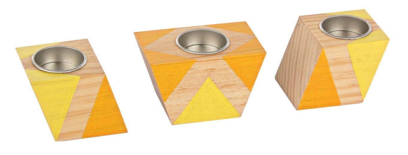 Lot de 3 bougeoirs en bois Rectangulaire Multicolore