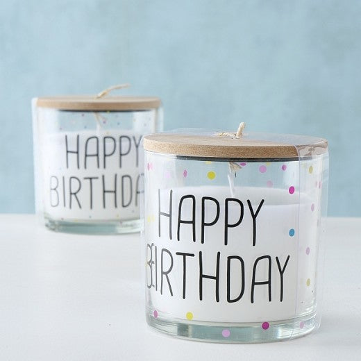 Bougie décorative Happy Birthday, Motifs assortis, Ø10xH11 cm