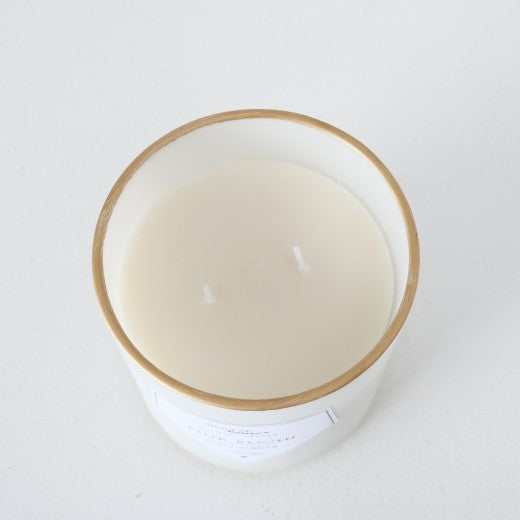 Bougie parfumée en verre avec 2 mèches et support inclus Karin Blanc, Ø10xH10 cm