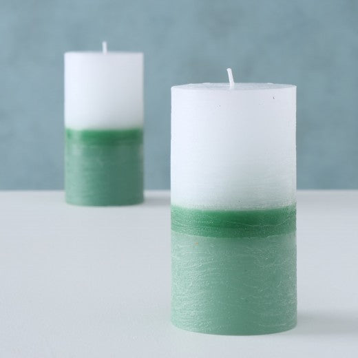 Bougie pilier Vert Tall Blanc / Vert, Modèles Assortis, Ø7xH13 cm