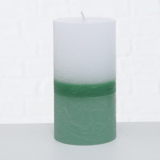 Bougie pilier Vert Tall Blanc / Vert, Modèles Assortis, Ø7xH13 cm