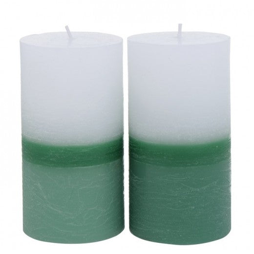 Bougie pilier Vert Tall Blanc / Vert, Modèles Assortis, Ø7xH13 cm