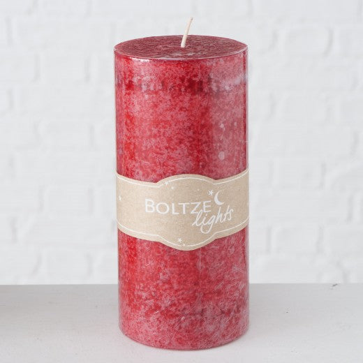 Grande Bougie Pilier Voile Rouge, Modèles Assortis, Ø7xH15 cm