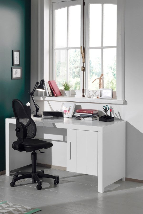 Table de bureau en bois en pin et mdf avec 1 porte, pour les enfants Erik White, L137xl70xh75 cm