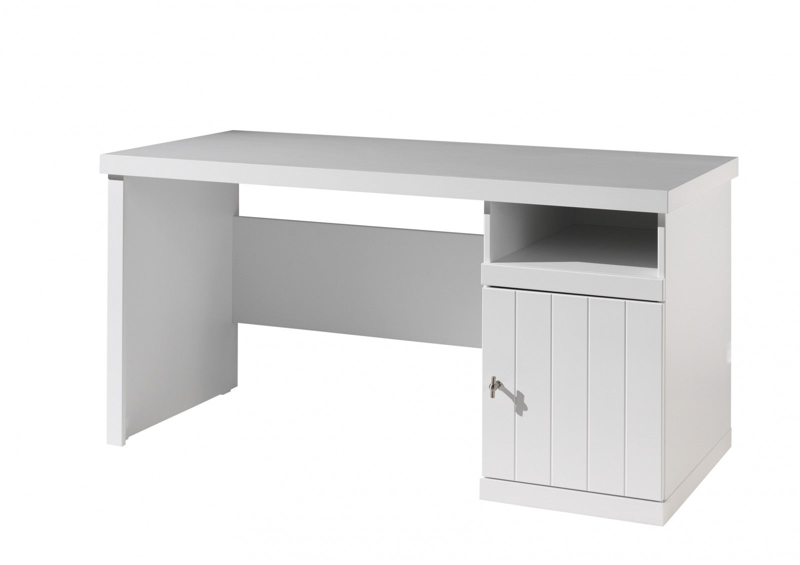 Table de bureau en bois de pin et MDF avec 1 porte, pour les enfants Robin White, L150xl70xh75.5 cm