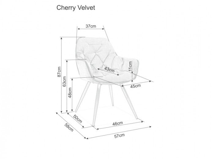 Chaise rembourrée en tissu et pieds en métal Cherry Velvet Noir, l57xA58xH87 cm