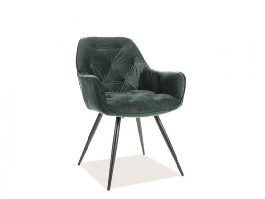 Chaise capitonnée tissu et pieds métal Cherry Velvet, Vert / Noir, l57xA58xH87 cm