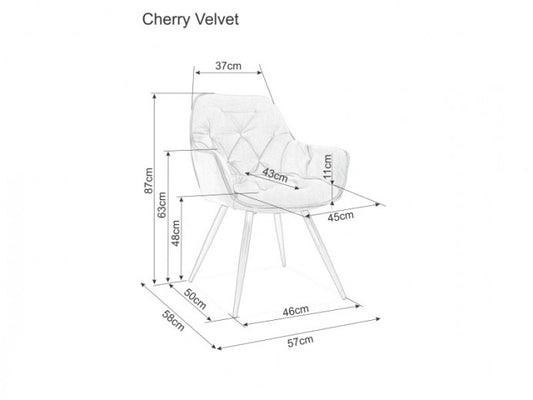 Chaise capitonnée tissu et pieds métal Cherry Velvet, Vert / Noir, l57xA58xH87 cm