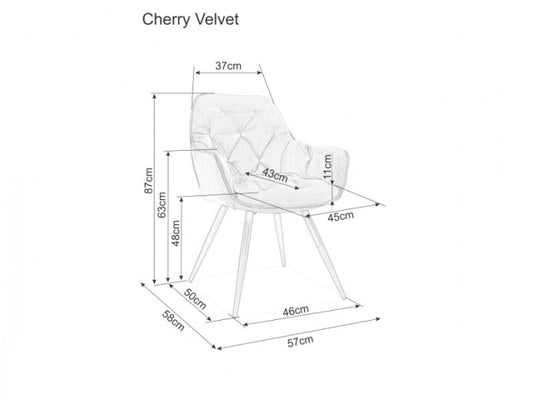Chaise capitonnée tissu et pieds métal Cherry Velvet, Vert / Noir, l57xA58xH87 cm