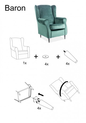 Fauteuil fixe tapissé de tissu et pieds en bois Velours Baron Rose / Wengé, l75xA80xH101 cm