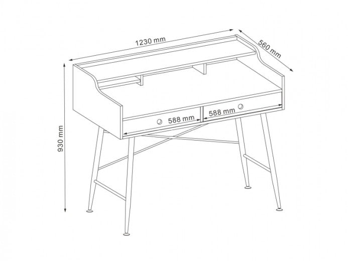 Table de bureau en MDF et métal, avec 2 tiroirs B-160 Chêne / Blanc, L123xl56xH93 cm