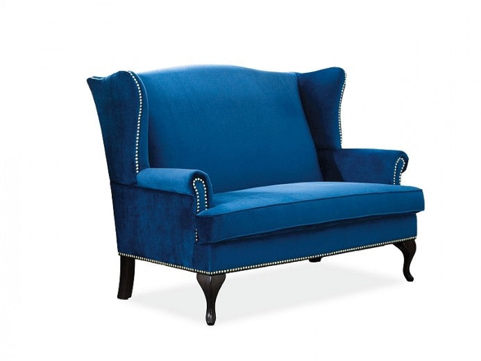 Canapé fixe tapissé de tissu, 2 places Velours Benjamin II Bleu foncé, l143xA93xH103 cm