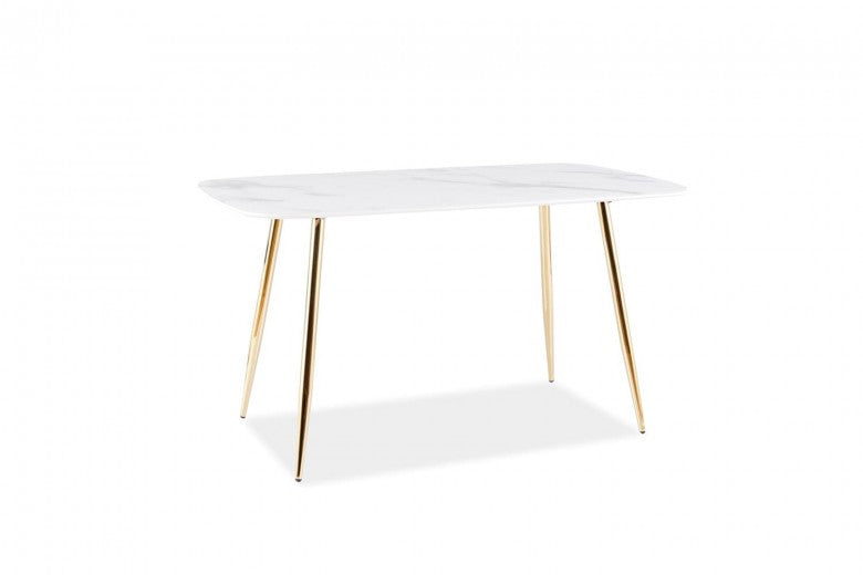 Table en MDF, verre et métal Ceres Blanc / Or, L140xl80xH75 cm