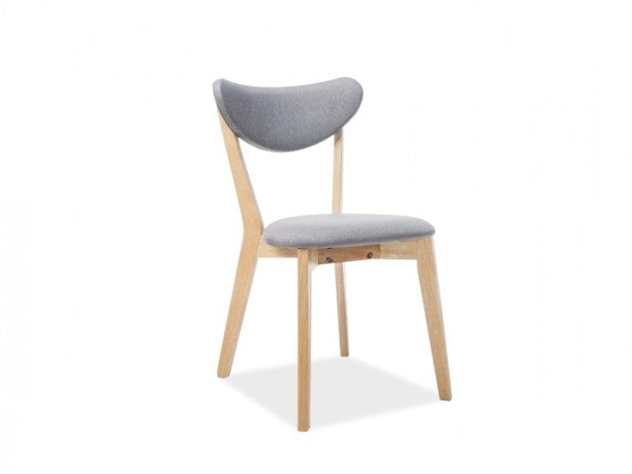Chaise en bois tapissée de tissu Brando Gris / Chêne, l45xA40xH76 cm