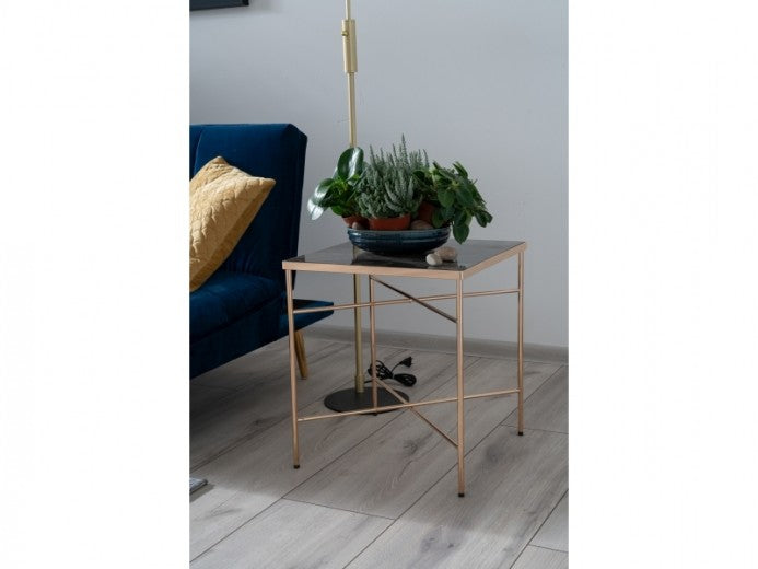 Table basse en verre et métal Cali Marbre / Or, L45xl45xH50 cm