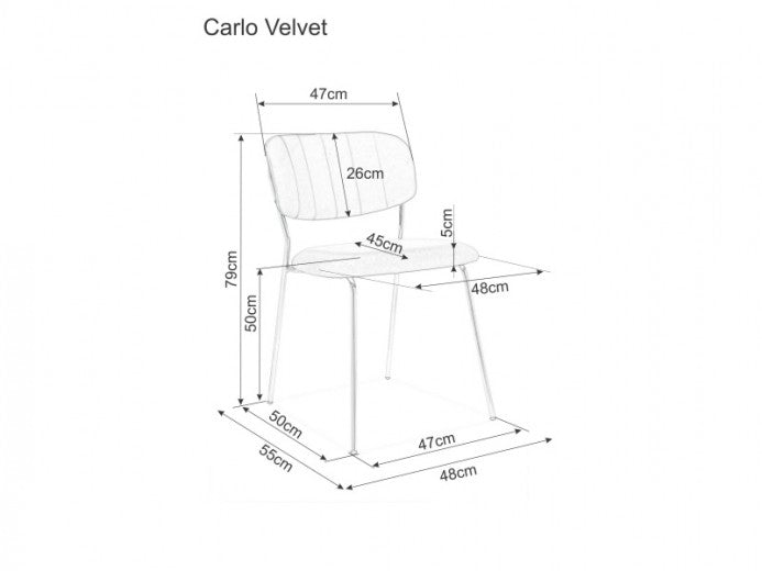 Chaise rembourrée avec tissu et pieds en métal Carlo I Velours Vert / Or, l48xA55xH79 cm
