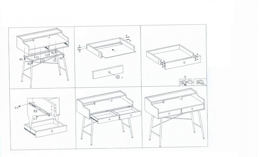 Table de bureau en MDF et métal, avec 2 tiroirs B-160 Chêne / Blanc, L123xl56xH93 cm