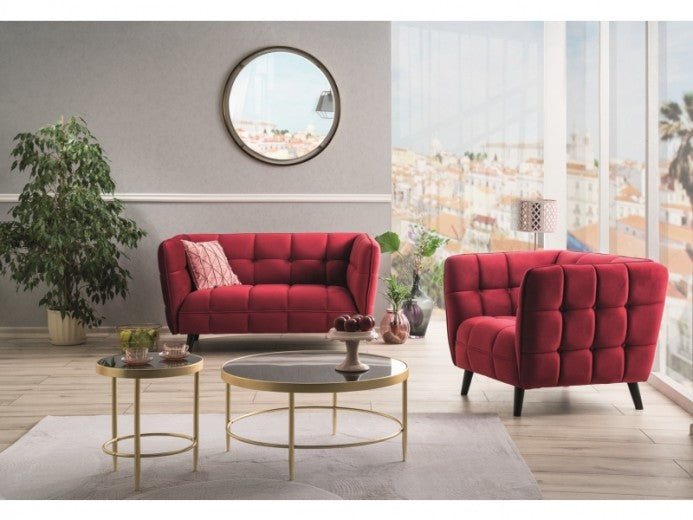 Fauteuil fixe tapissé de tissu, avec pieds en bois Velours Bellamy Bordeaux / Wengé, l92xA85xH78 cm