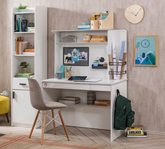 Table de bureau en bois avec 2 tiroirs pour les jeunes Blanc Small, L113xl59xH75 cm