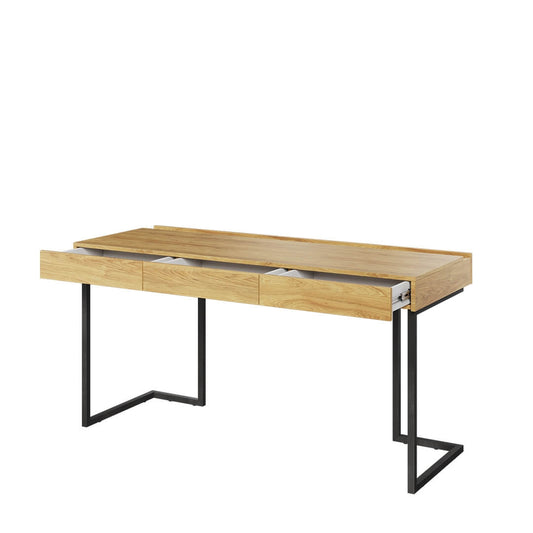 Bureau en bois, avec 3 tiroirs, pour enfants et adolescents, Teen Flex TF415 Large, Naturel / Noir, L150x61xH76 cm