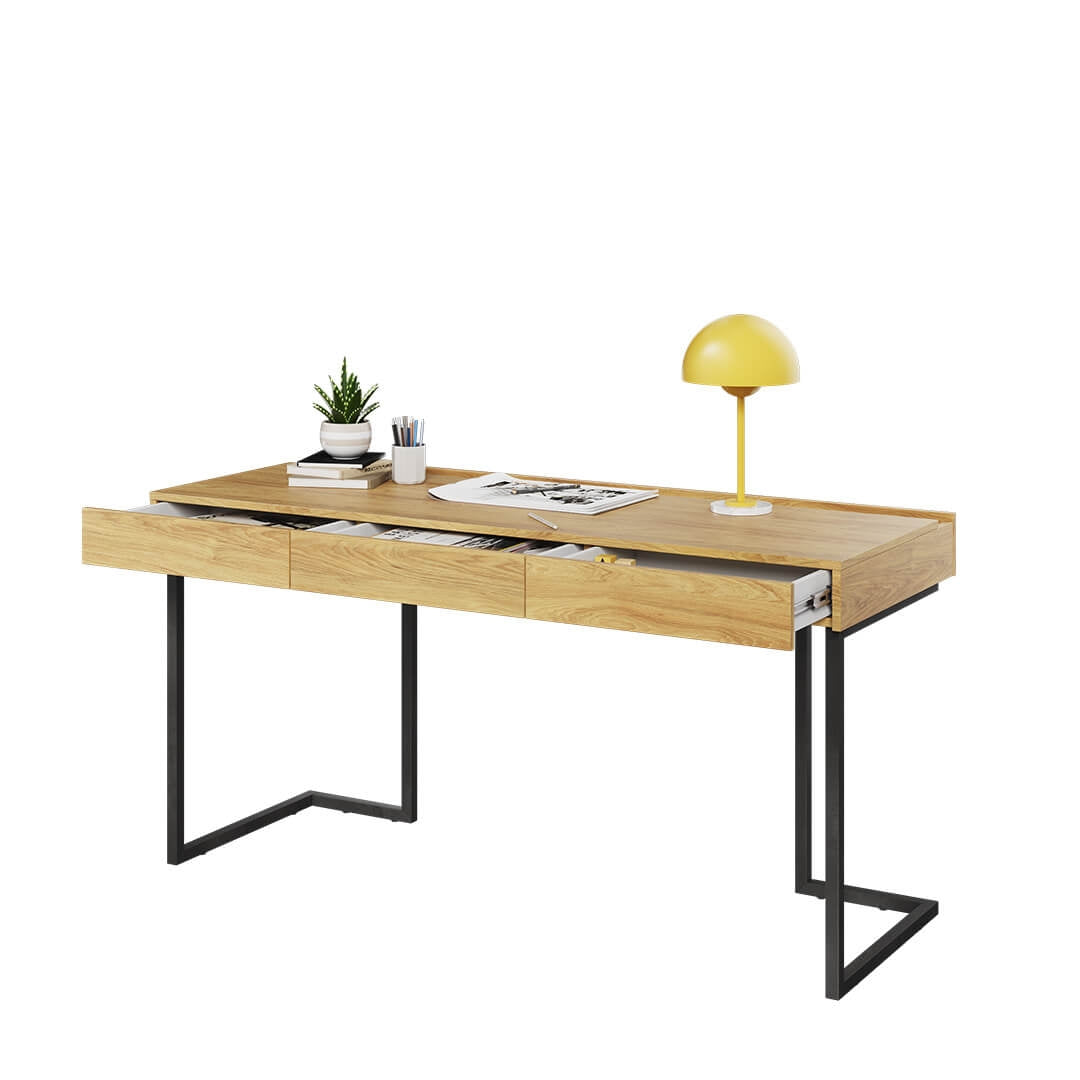Bureau en bois, avec 3 tiroirs, pour enfants et adolescents, Teen Flex TF415 Large, Naturel / Noir, L150x61xH76 cm
