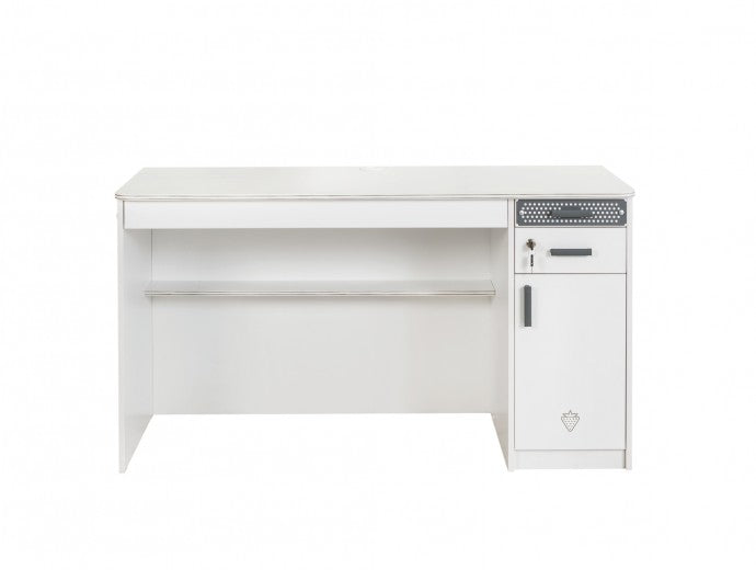 Table de bureau en palette, avec 3 tiroirs et 1 porte pour les jeunes Blanc Large, L138xl58xH75 cm