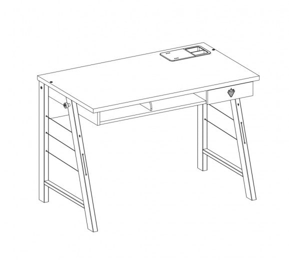 Table de bureau palette et métal pour jeunes, garçons 12-24 ans, Trio Natur / Bleu, l114xA64xH76 cm