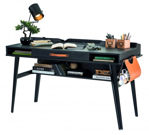 Table de bureau palette et métal, jeunesse Noir métal foncé / graphite, L134xl62xH80 cm