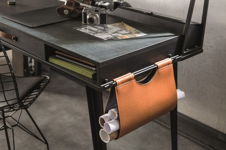 Table de bureau palette et métal, jeunesse Noir métal foncé / graphite, L134xl62xH80 cm