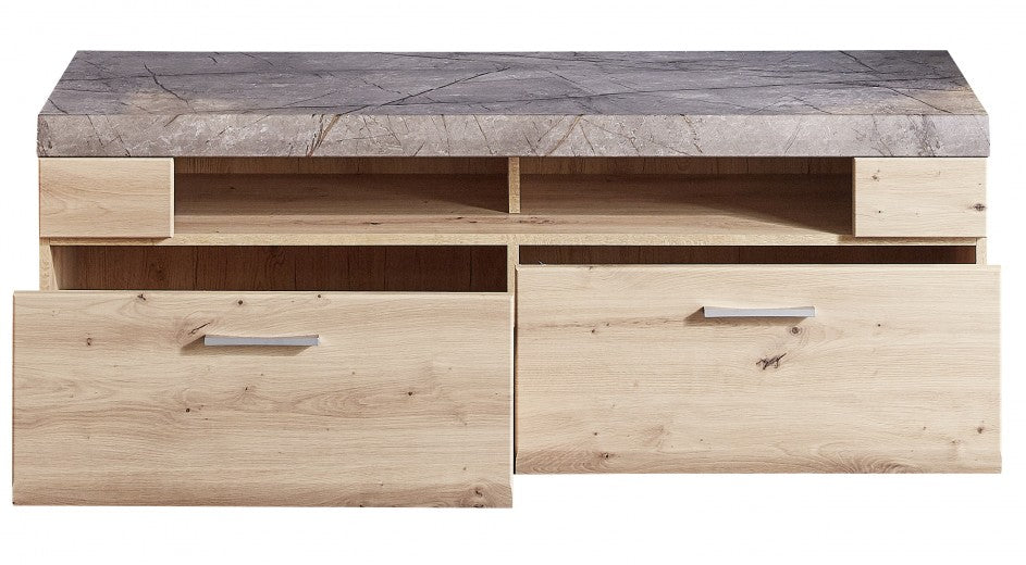 Commode TV en bois et MDF, avec 2 tiroirs Skylar Stejar, l140xA47xH51 cm