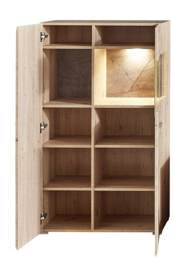 Vitrine palette et MDF, avec 2 portes Skylar Stejar, l80xA37xH139 cm