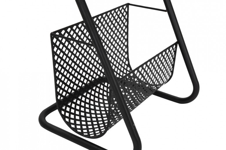 Table basse avec porte-revues, en MDF et métal Giornali Natur / Noir, Ø35xH50 cm