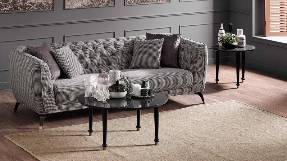 Table basse en MDF et pâle Olivia Antracit, Ø91xH40 cm